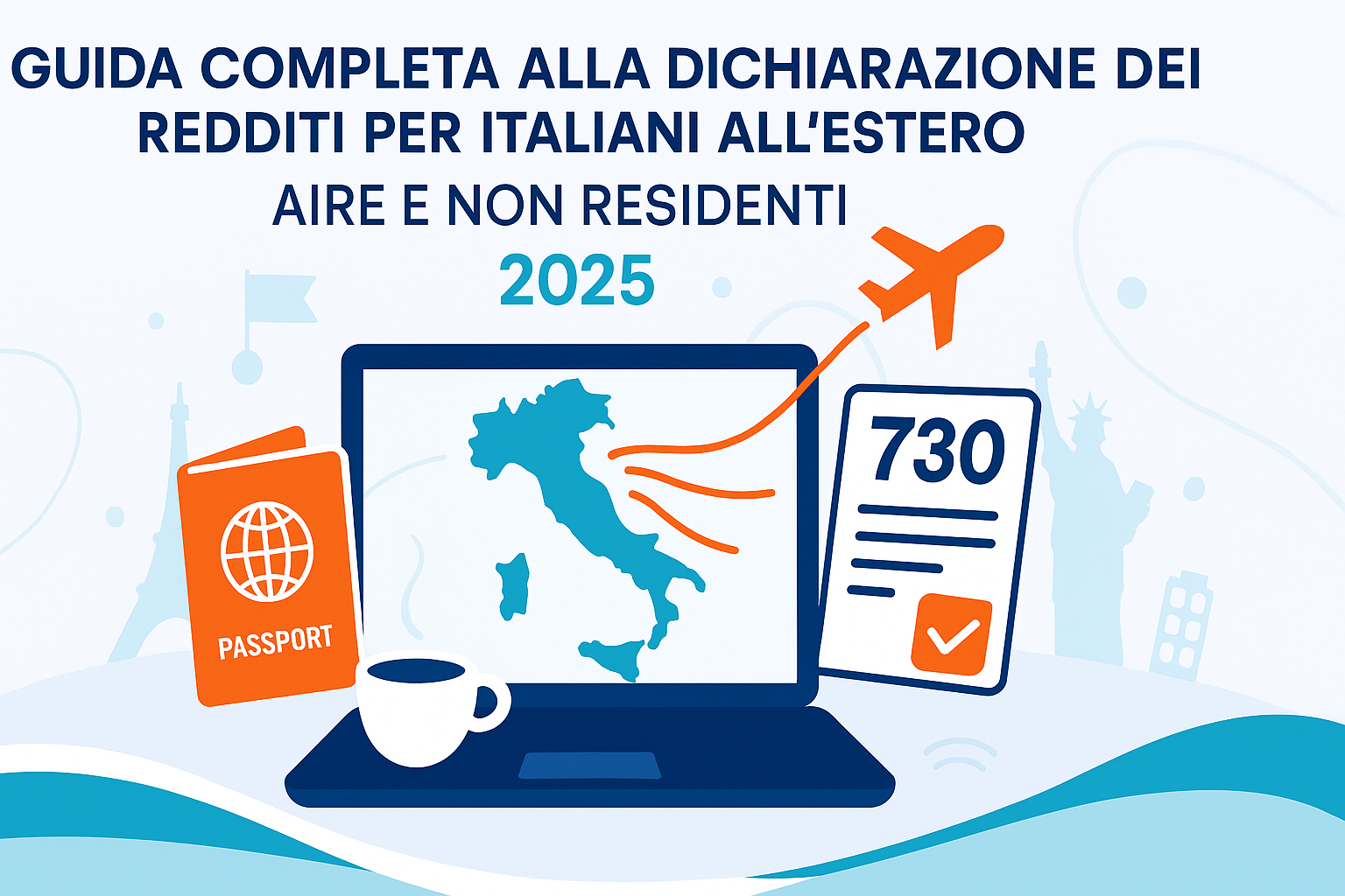 Illustrazione per articolo guida sulla dichiarazione dei redditi per italiani all'estero di CAF Public