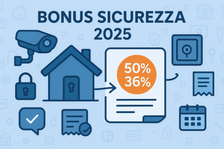 Illustrazione CAF Public Bonus Sicurezza 2025: casa protetta, badge detrazione e istruzioni pagamento